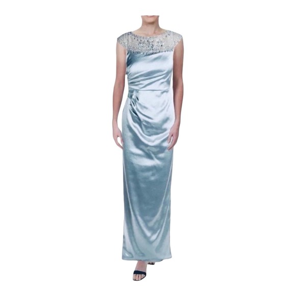 5 GOWNS sz 4 6 8 10 12 Papell Formal Blue Satin Rhinestone Maxi Prom Bride Dress - Picture 2 of 15